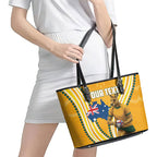 Personalised Australian Rugby Wallabies Leather Tote Bag Aboriginal Art Kangaroo Player Design