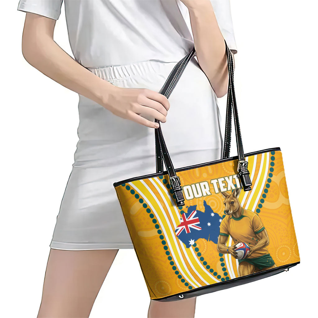 Personalised Australian Rugby Wallabies Leather Tote Bag Aboriginal Art Kangaroo Player Design