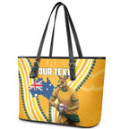 Personalised Australian Rugby Wallabies Leather Tote Bag Aboriginal Art Kangaroo Player Design