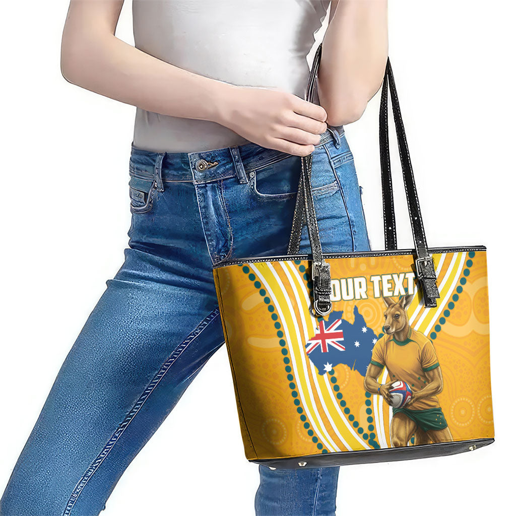 Personalised Australian Rugby Wallabies Leather Tote Bag Aboriginal Art Kangaroo Player Design