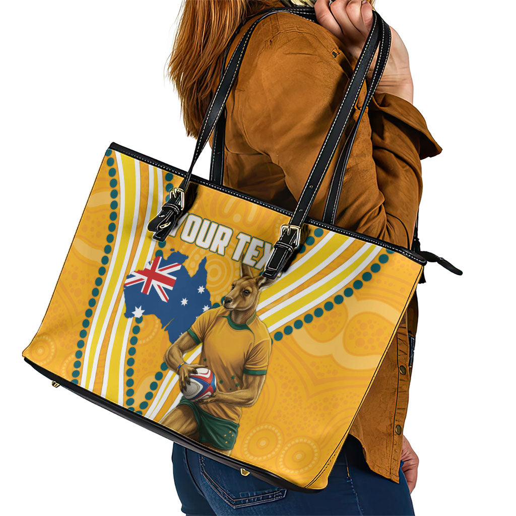 Personalised Australian Rugby Wallabies Leather Tote Bag Aboriginal Art Kangaroo Player Design