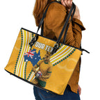 Personalised Australian Rugby Wallabies Leather Tote Bag Aboriginal Art Kangaroo Player Design