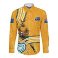 Personalised Australian Rugby Wallabies Long Sleeve Button Shirt Aboriginal Art Kangaroo Player Design