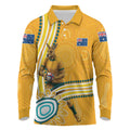 Personalised Australian Rugby Wallabies Long Sleeve Polo Shirt Aboriginal Art Kangaroo Player Design