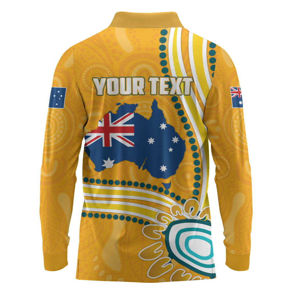 Personalised Australian Rugby Wallabies Long Sleeve Polo Shirt Aboriginal Art Kangaroo Player Design