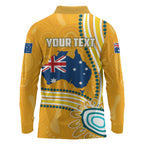 Personalised Australian Rugby Wallabies Long Sleeve Polo Shirt Aboriginal Art Kangaroo Player Design