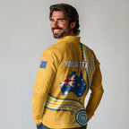 Personalised Australian Rugby Wallabies Long Sleeve Polo Shirt Aboriginal Art Kangaroo Player Design
