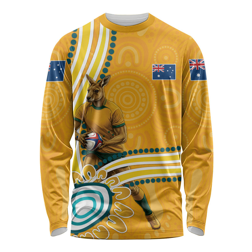 Personalised Australian Rugby Wallabies Long Sleeve Shirt Aboriginal Art Kangaroo Player Design