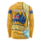 Personalised Australian Rugby Wallabies Long Sleeve Shirt Aboriginal Art Kangaroo Player Design