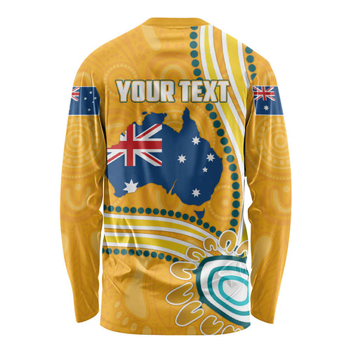 Personalised Australian Rugby Wallabies Long Sleeve Shirt Aboriginal Art Kangaroo Player Design