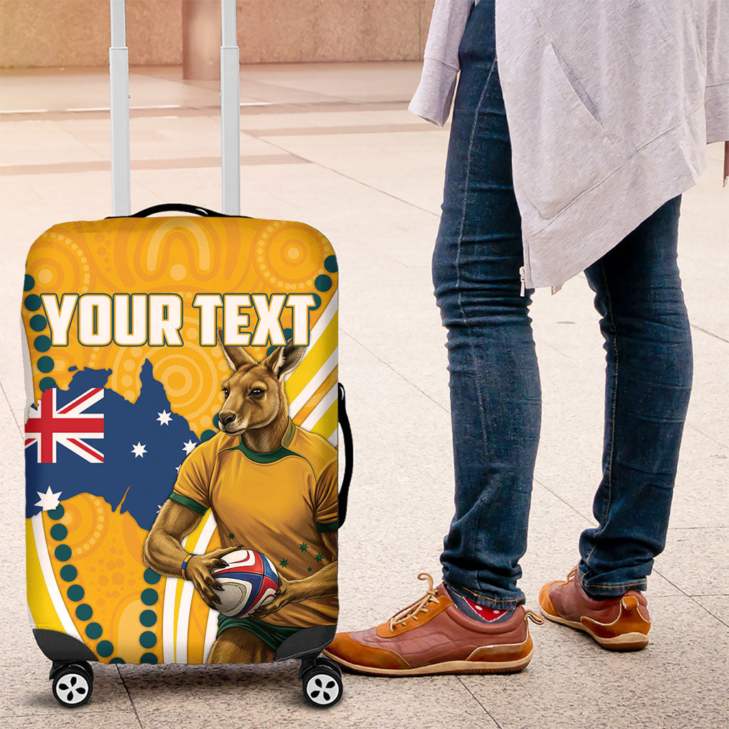 Personalised Australian Rugby Wallabies Luggage Cover Aboriginal Art Kangaroo Player Design