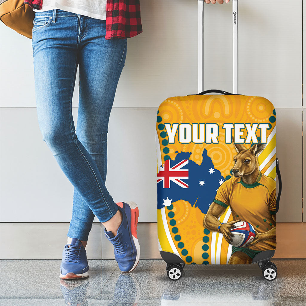 Personalised Australian Rugby Wallabies Luggage Cover Aboriginal Art Kangaroo Player Design