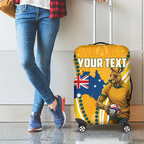 Personalised Australian Rugby Wallabies Luggage Cover Aboriginal Art Kangaroo Player Design