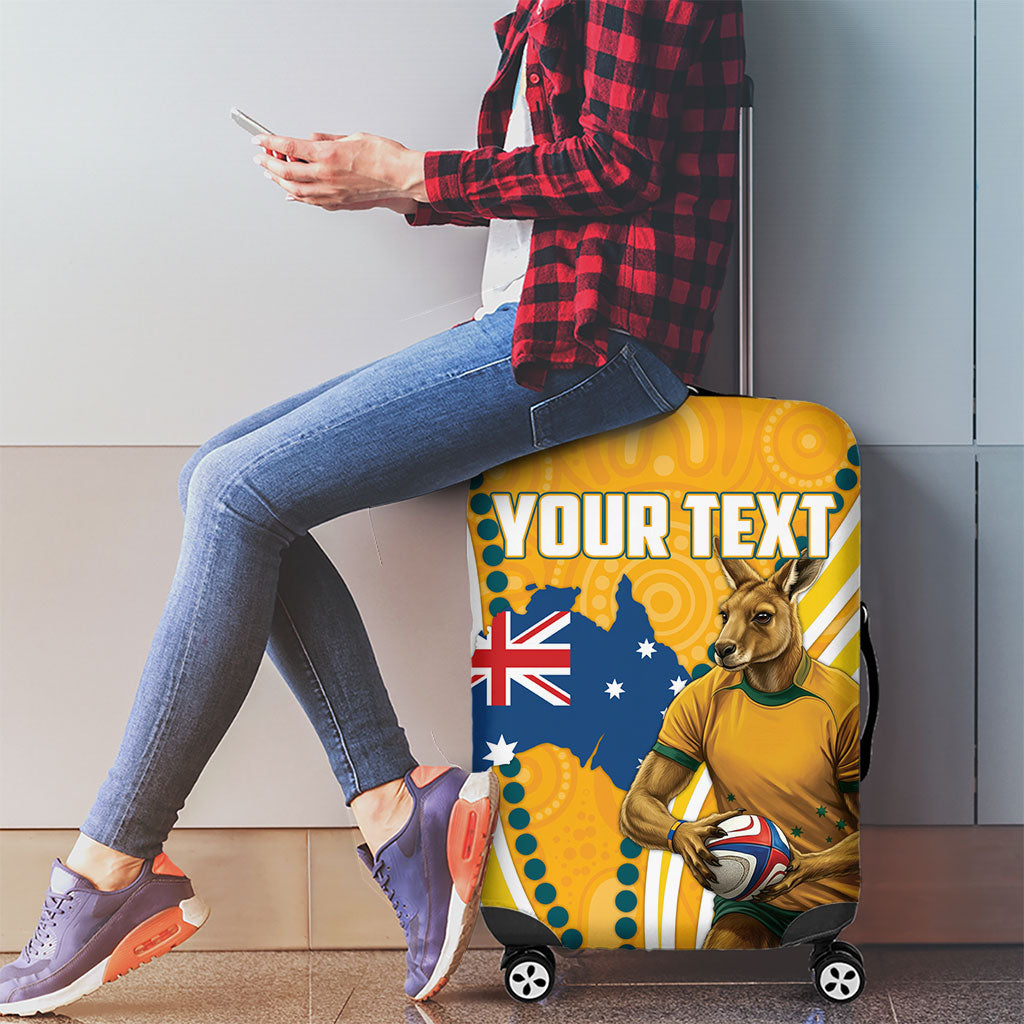 Personalised Australian Rugby Wallabies Luggage Cover Aboriginal Art Kangaroo Player Design