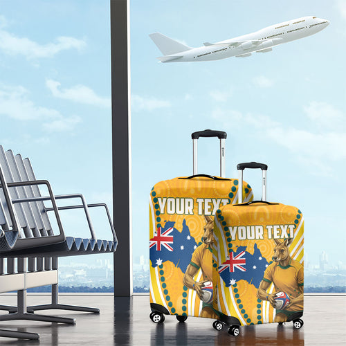 Personalised Australian Rugby Wallabies Luggage Cover Aboriginal Art Kangaroo Player Design