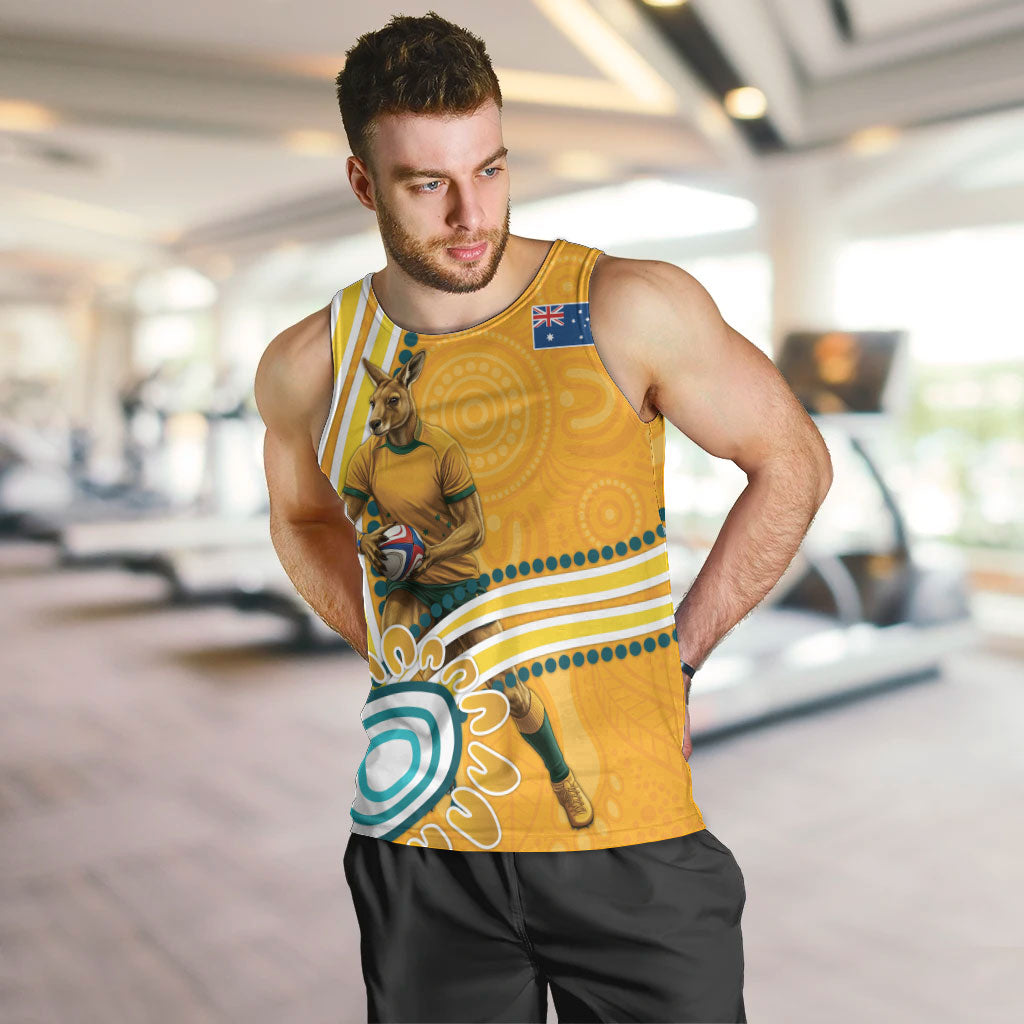 Personalised Australian Rugby Wallabies Men Tank Top Aboriginal Art Kangaroo Player Design