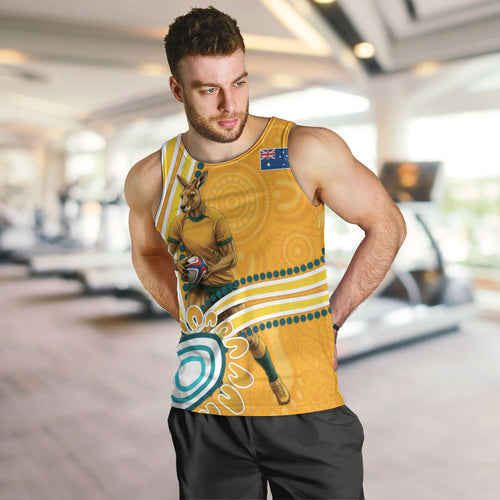 Personalised Australian Rugby Wallabies Men Tank Top Aboriginal Art Kangaroo Player Design