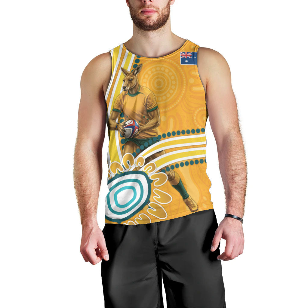 Personalised Australian Rugby Wallabies Men Tank Top Aboriginal Art Kangaroo Player Design