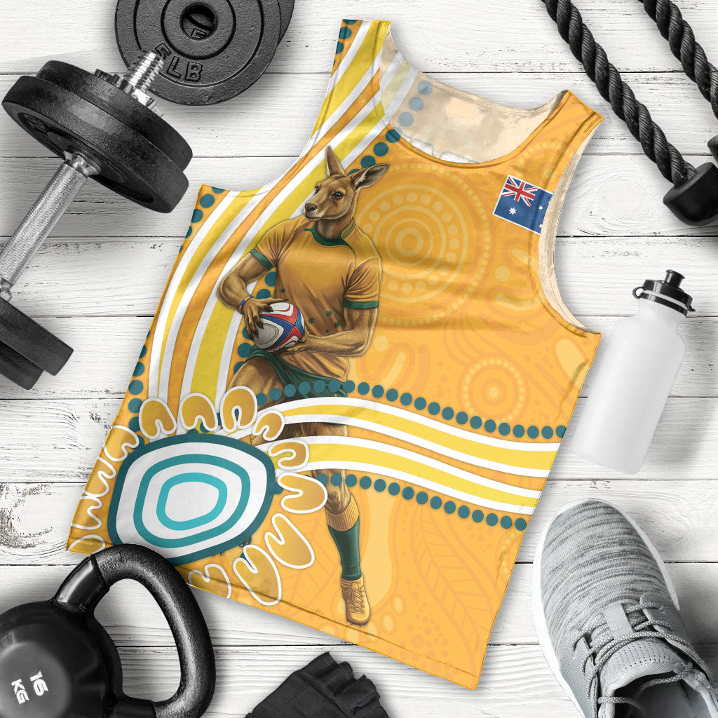 Personalised Australian Rugby Wallabies Men Tank Top Aboriginal Art Kangaroo Player Design
