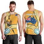 Personalised Australian Rugby Wallabies Men Tank Top Aboriginal Art Kangaroo Player Design