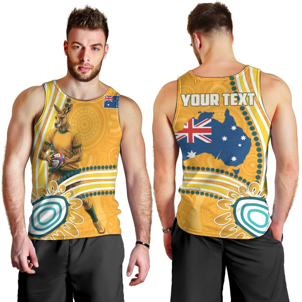 Personalised Australian Rugby Wallabies Men Tank Top Aboriginal Art Kangaroo Player Design