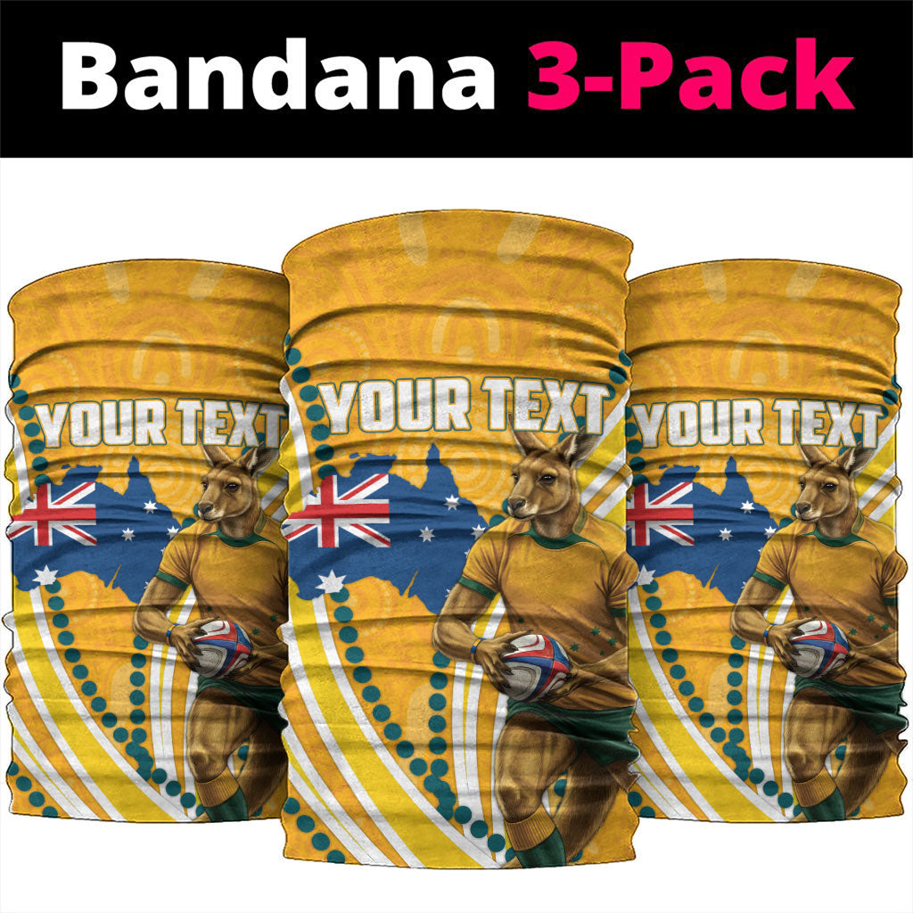 Personalised Australian Rugby Wallabies Neck Gaiter Aboriginal Art Kangaroo Player Design