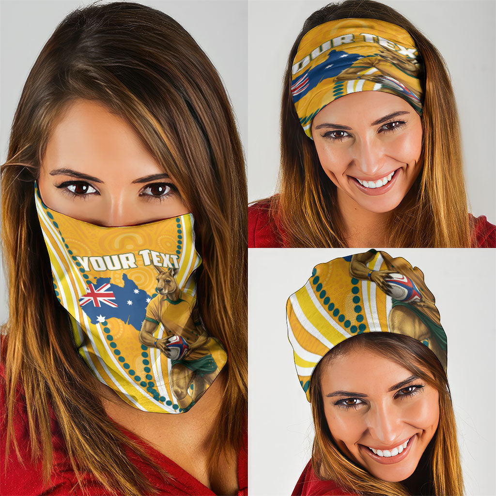 Personalised Australian Rugby Wallabies Neck Gaiter Aboriginal Art Kangaroo Player Design
