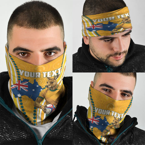 Personalised Australian Rugby Wallabies Neck Gaiter Aboriginal Art Kangaroo Player Design