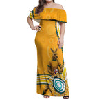 Personalised Australian Rugby Wallabies Off Shoulder Maxi Dress Aboriginal Art Kangaroo Player Design