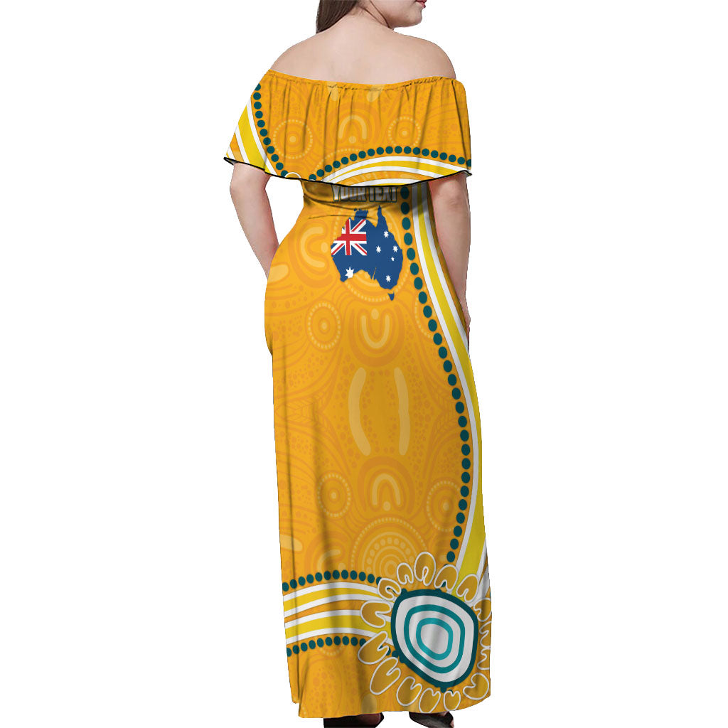 Personalised Australian Rugby Wallabies Off Shoulder Maxi Dress Aboriginal Art Kangaroo Player Design