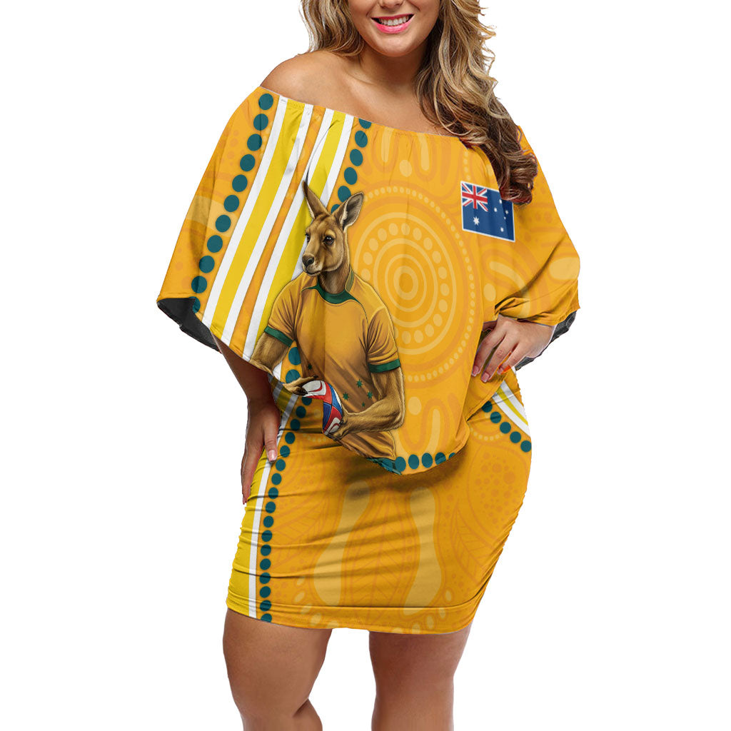 Personalised Australian Rugby Wallabies Off Shoulder Short Dress Aboriginal Art Kangaroo Player Design