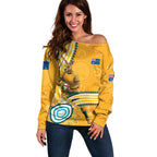 Personalised Australian Rugby Wallabies Off Shoulder Sweater Aboriginal Art Kangaroo Player Design