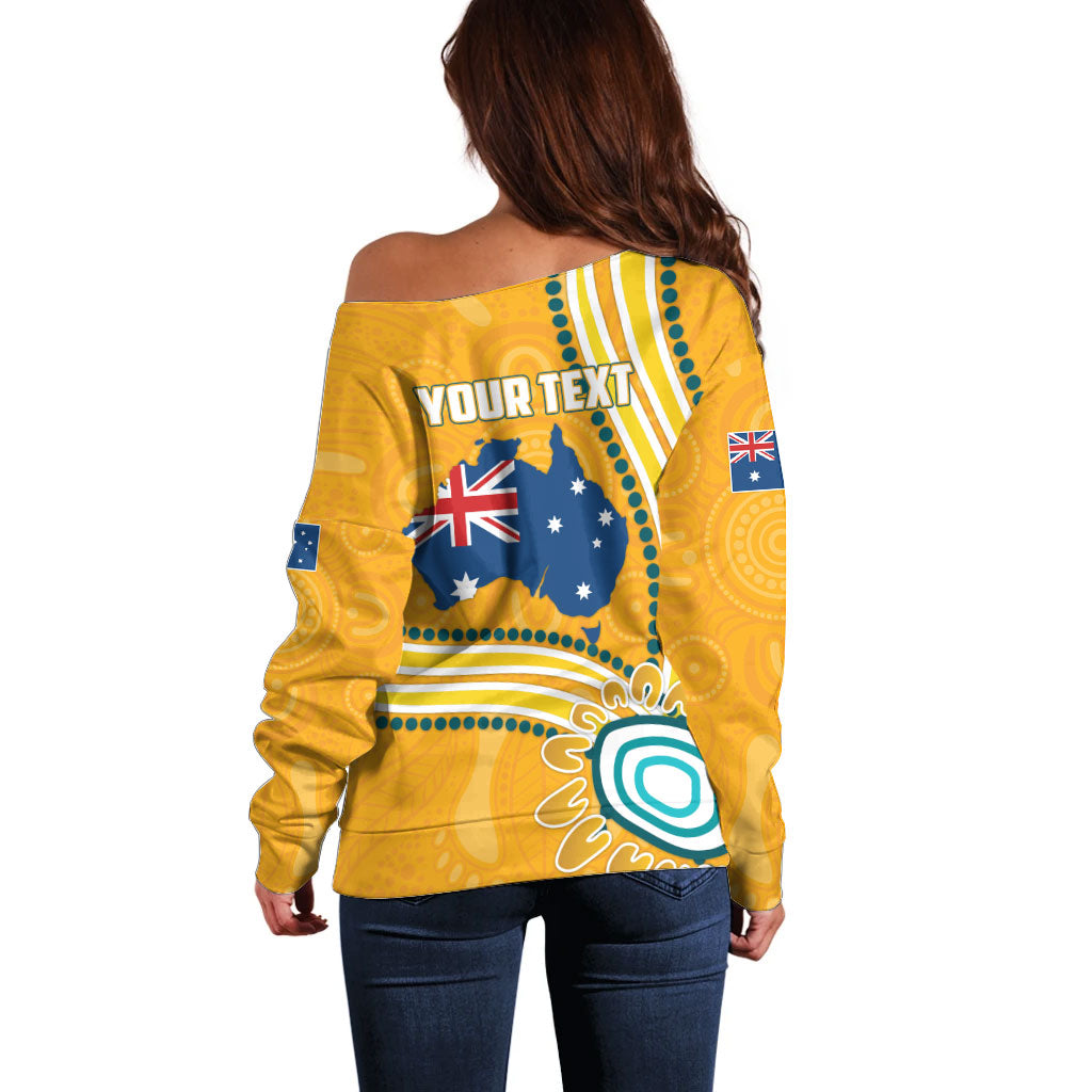 Personalised Australian Rugby Wallabies Off Shoulder Sweater Aboriginal Art Kangaroo Player Design
