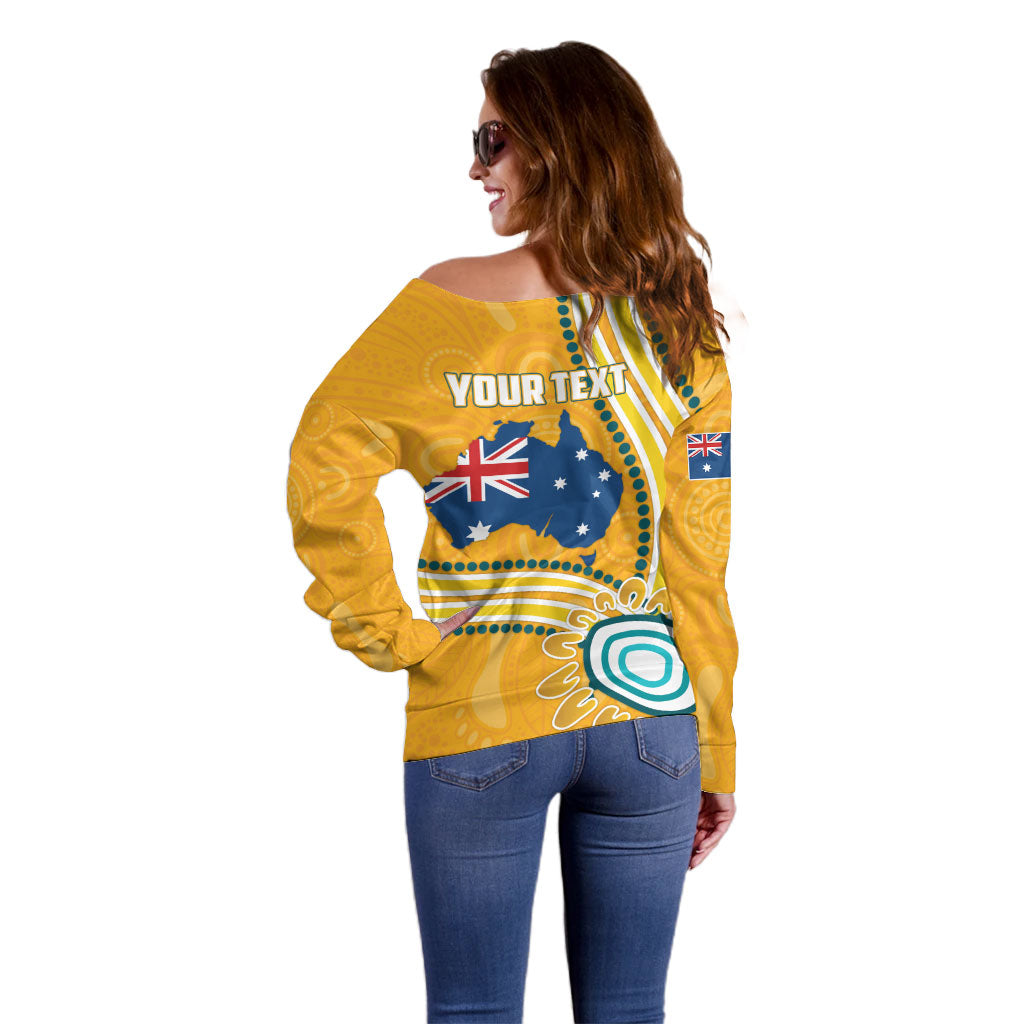 Personalised Australian Rugby Wallabies Off Shoulder Sweater Aboriginal Art Kangaroo Player Design