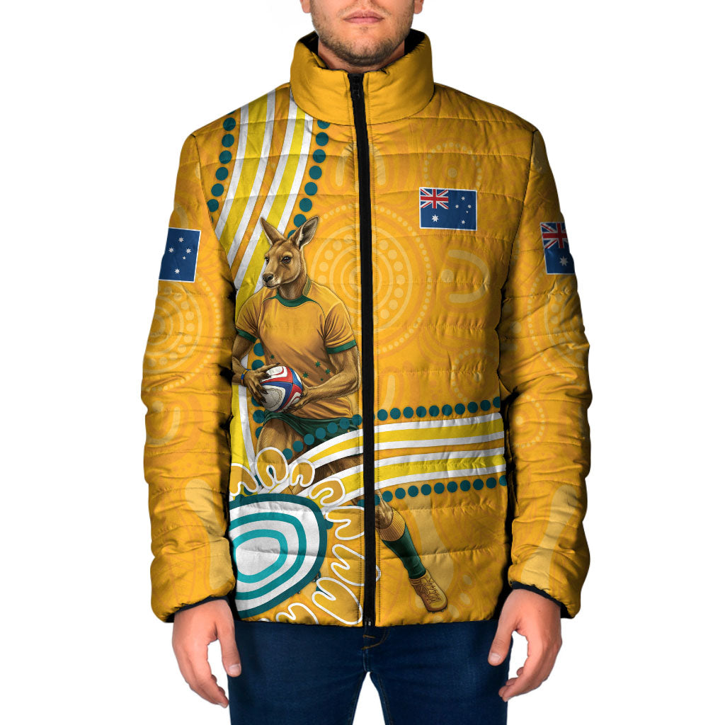Personalised Australian Rugby Wallabies Padded Jacket Aboriginal Art Kangaroo Player Design