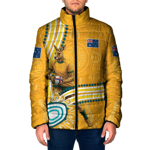 Personalised Australian Rugby Wallabies Padded Jacket Aboriginal Art Kangaroo Player Design