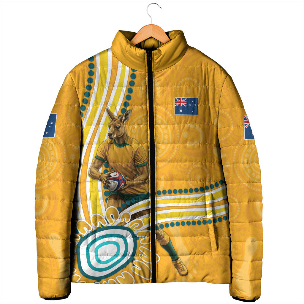 Personalised Australian Rugby Wallabies Padded Jacket Aboriginal Art Kangaroo Player Design