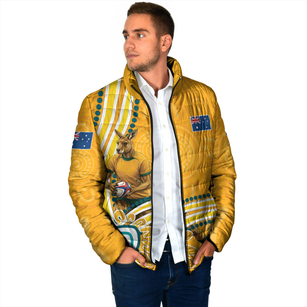 Personalised Australian Rugby Wallabies Padded Jacket Aboriginal Art Kangaroo Player Design