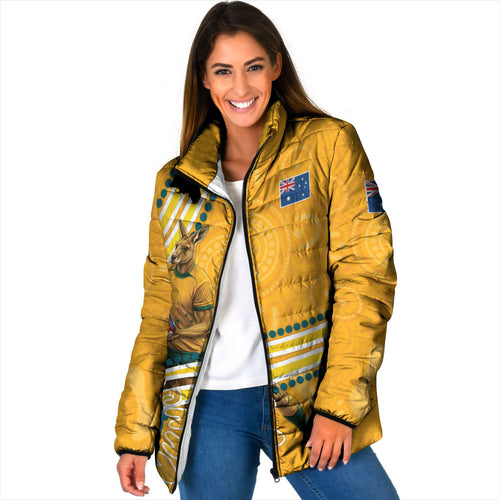 Personalised Australian Rugby Wallabies Padded Jacket Aboriginal Art Kangaroo Player Design