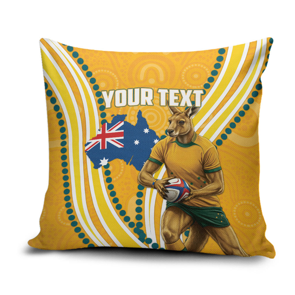 Personalised Australian Rugby Wallabies Pillow Cover Aboriginal Art Kangaroo Player Design