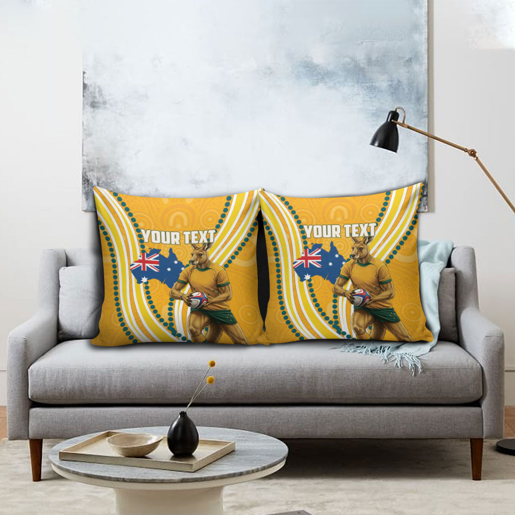 Personalised Australian Rugby Wallabies Pillow Cover Aboriginal Art Kangaroo Player Design