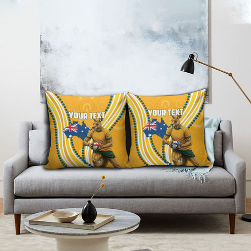 Personalised Australian Rugby Wallabies Pillow Cover Aboriginal Art Kangaroo Player Design