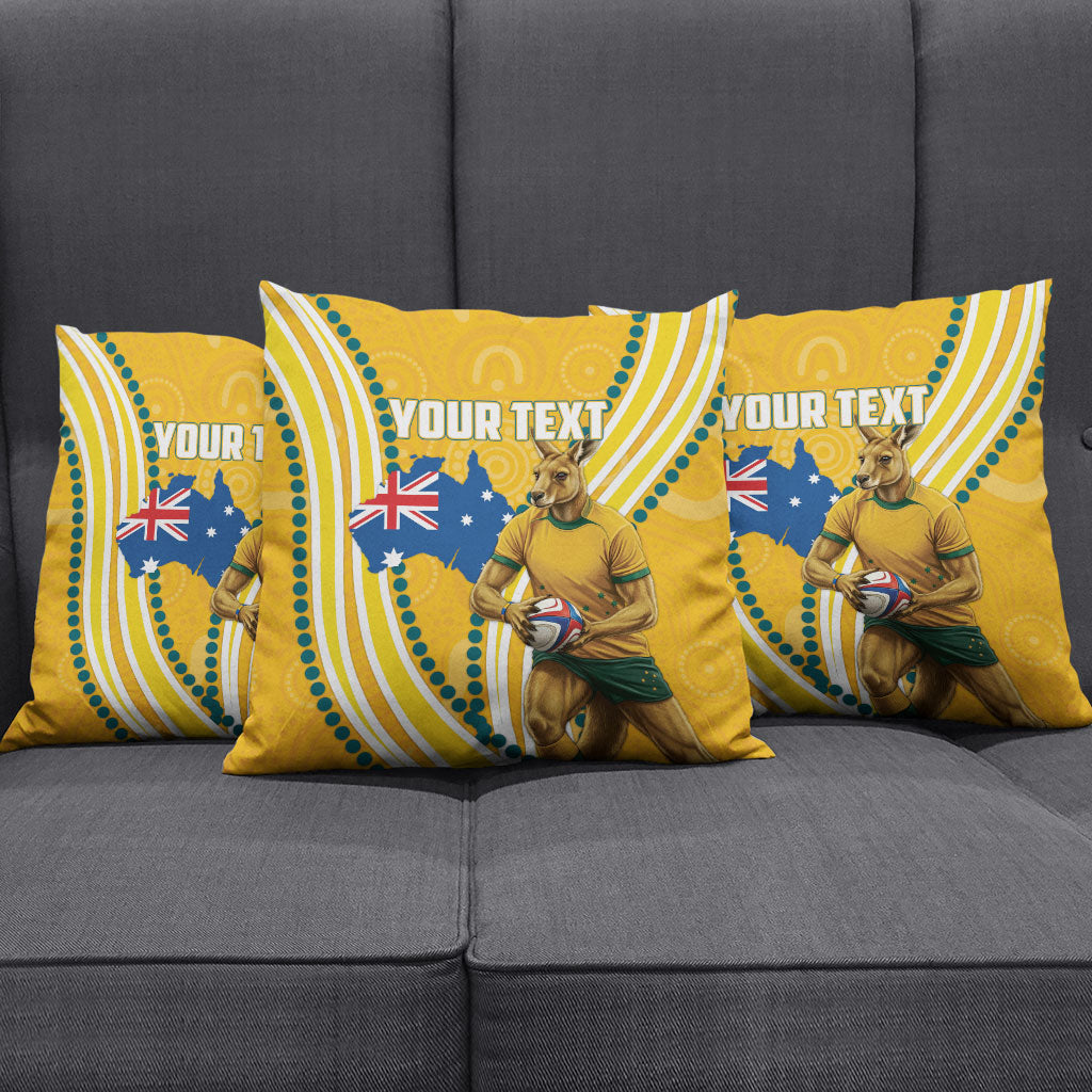 Personalised Australian Rugby Wallabies Pillow Cover Aboriginal Art Kangaroo Player Design