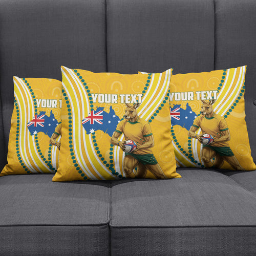 Personalised Australian Rugby Wallabies Pillow Cover Aboriginal Art Kangaroo Player Design