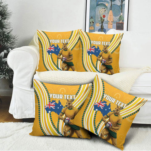 Personalised Australian Rugby Wallabies Pillow Cover Aboriginal Art Kangaroo Player Design