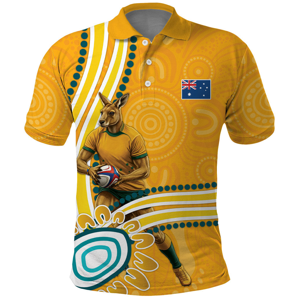 Personalised Australian Rugby Wallabies Polo Shirt Aboriginal Art Kangaroo Player Design