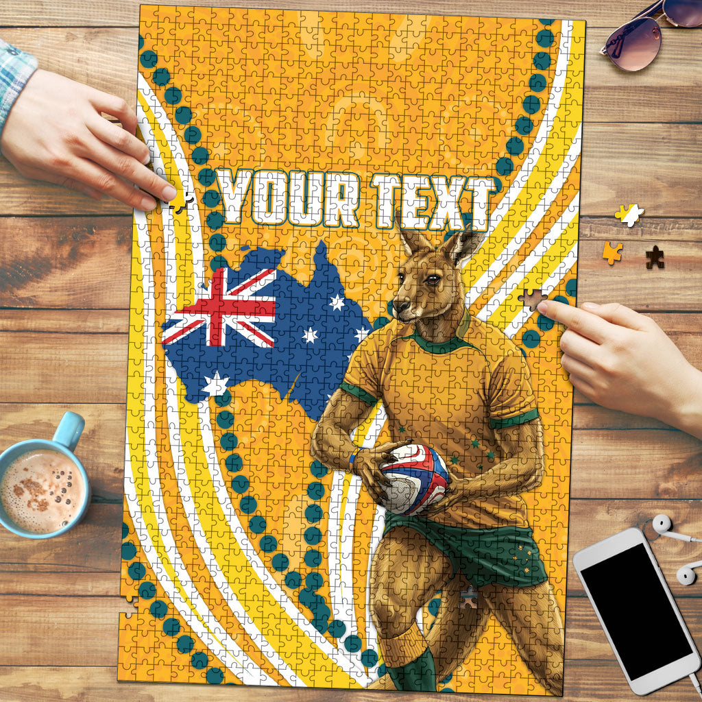 Personalised Australian Rugby Wallabies Puzzle Aboriginal Art Kangaroo Player Design