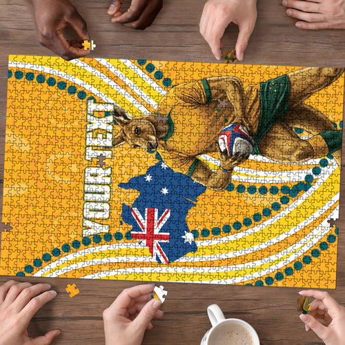 Personalised Australian Rugby Wallabies Puzzle Aboriginal Art Kangaroo Player Design