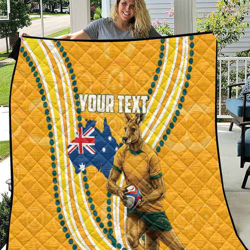 Personalised Australian Rugby Wallabies Quilt Aboriginal Art Kangaroo Player Design