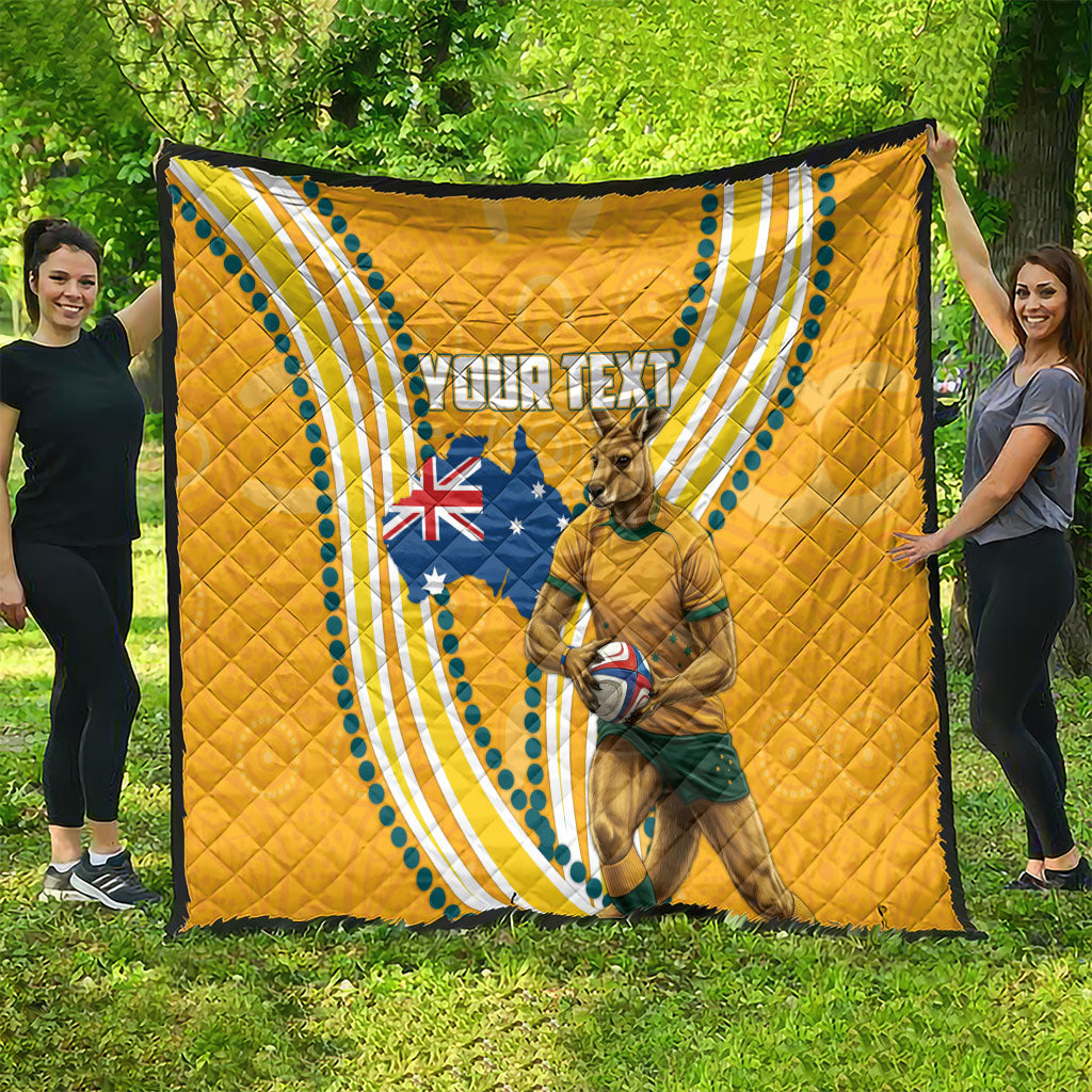 Personalised Australian Rugby Wallabies Quilt Aboriginal Art Kangaroo Player Design